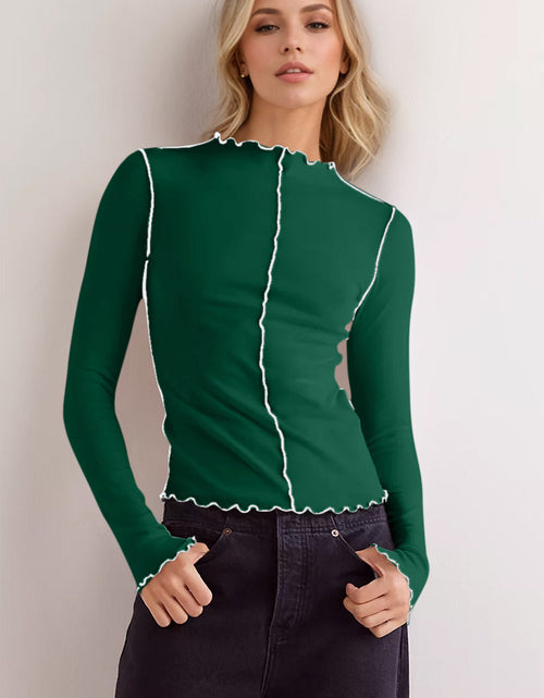 Load image into Gallery viewer, Basic Bae Contrast Trim Mock Neck Long Sleeve T-Shirt
