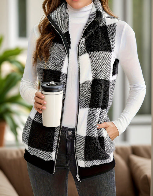 Load image into Gallery viewer, Pocketed Plaid Zip Up Vest Coat
