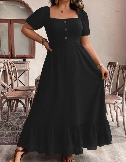 Load image into Gallery viewer, Plus Size Ruffled Hem Square Neck Short Sleeve Dress
