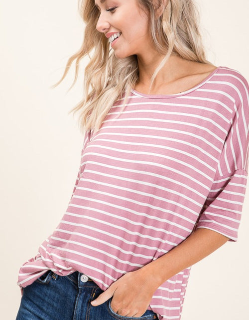 Load image into Gallery viewer, BOMBOM Striped Round Neck Half Sleeve T-Shirt
