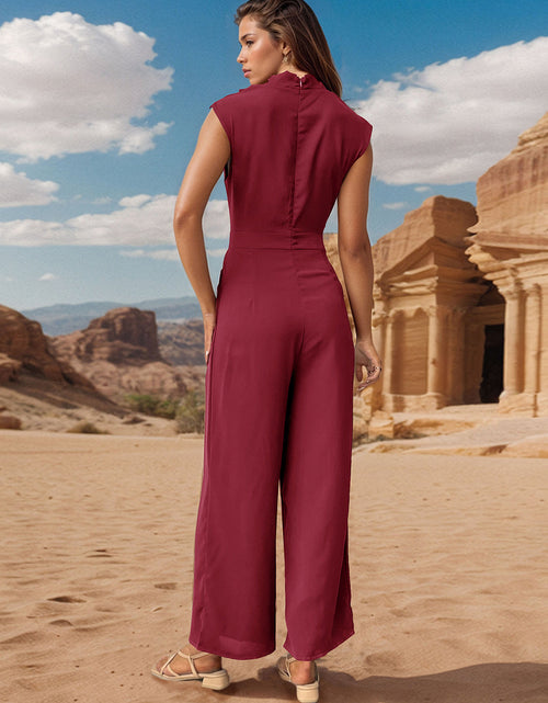 Load image into Gallery viewer, Perfee Ruched Mock Neck Sleeveless Jumpsuit
