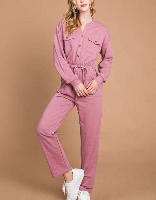 Load image into Gallery viewer, Culture Code Full Size Button Up Drawstring Waist Straight Jumpsuit
