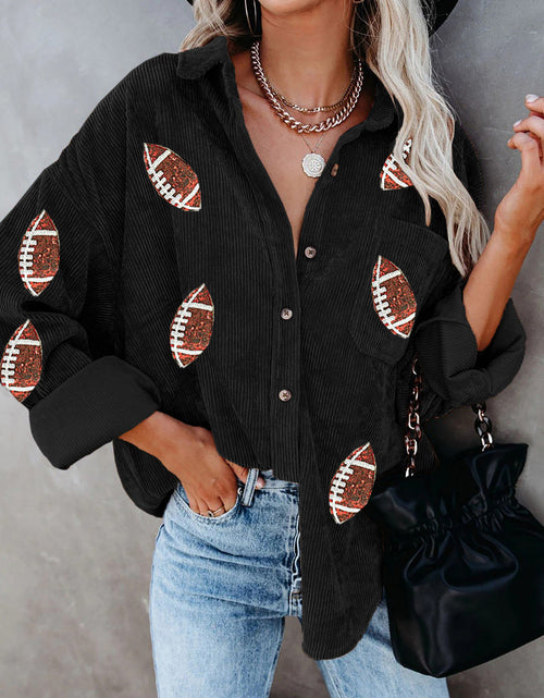 Load image into Gallery viewer, Sequin Football Button Up Long Sleeve Jacket
