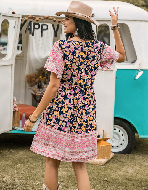 Load image into Gallery viewer, Printed V-Neck Short Sleeve Dress
