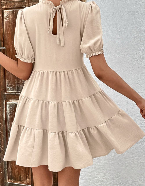 Load image into Gallery viewer, Perfee Puff Sleeve Tie Back Tiered Dress

