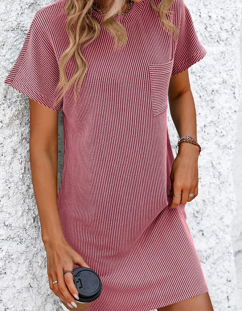 Load image into Gallery viewer, Mandy Ribbed Striped Short Sleeve Mini Tee Dress
