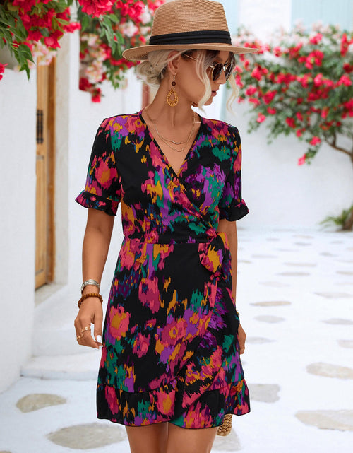 Load image into Gallery viewer, Printed Flounce Sleeve Tied Dress
