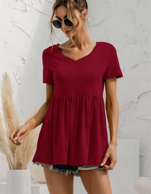 Load image into Gallery viewer, V-Neck Short Sleeve Babydoll Top
