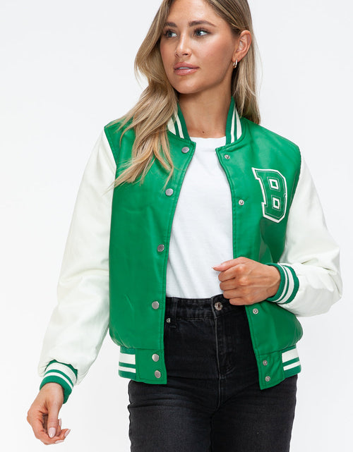 Load image into Gallery viewer, Love Me Now PU Leather Contrast Snap Down Bomber Jacket
