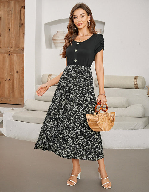Load image into Gallery viewer, Printed Round Neck Short Sleeve Midi Dress
