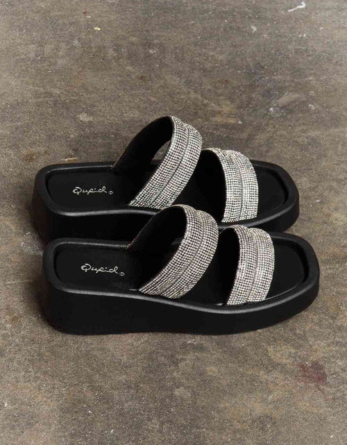 Load image into Gallery viewer, Qupid Bright Mind Platform Wedge Rhinestone Sandal
