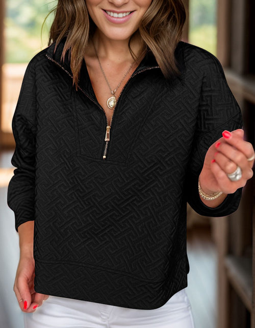 Load image into Gallery viewer, Textured Half Zip Long Sleeve Sweatshirt
