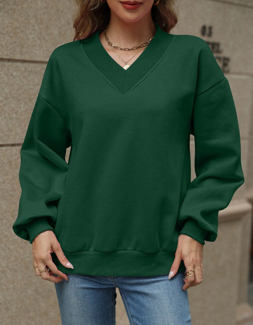 Load image into Gallery viewer, V-Neck Long Sleeve Dropped Shoulder Sweatshirt
