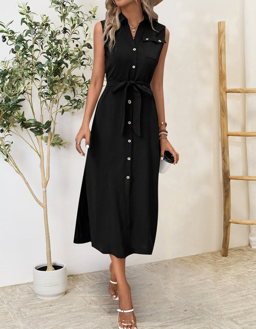 Load image into Gallery viewer, Perfee Button Up Sleeveless Midi Dress
