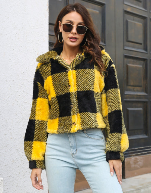Load image into Gallery viewer, Plaid Dropped Shoulder Buttoned Jacket
