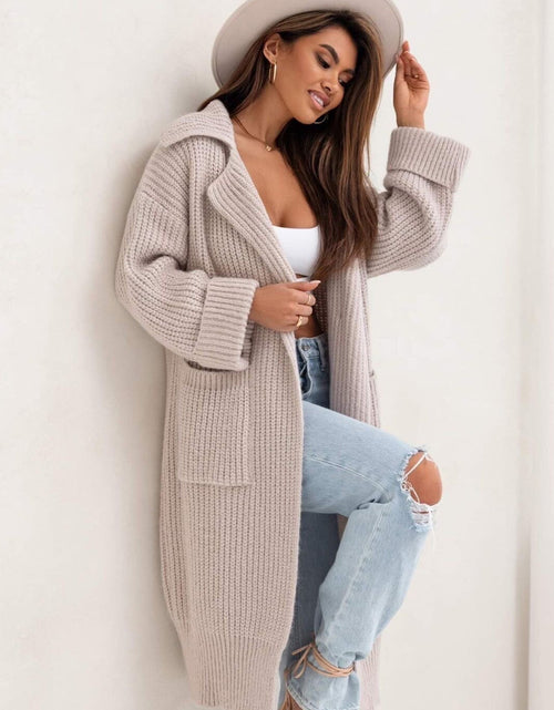 Load image into Gallery viewer, Pocketed Collared Neck Dropped Shoulder Cardigan
