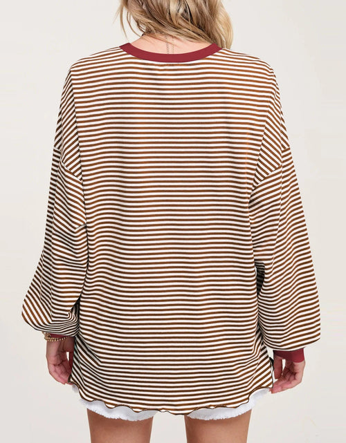 Load image into Gallery viewer, Contrast Striped Long Sleeve Sweatshirt
