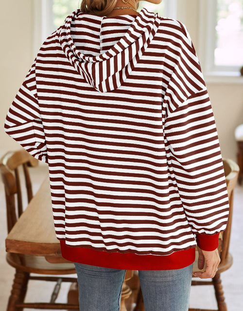 Load image into Gallery viewer, Lovelet Drawstring Striped Long Sleeve Hoodie
