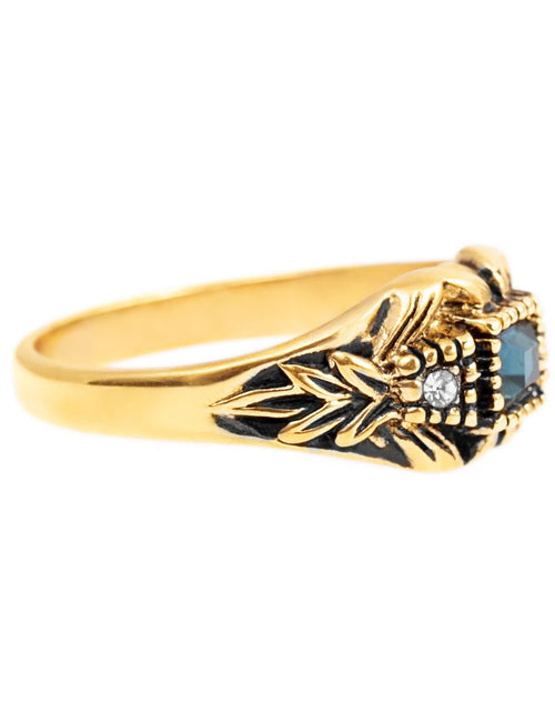Load image into Gallery viewer, Vintage 1980's Ring Austrian Crystal 18k Antique YellwoWhite Gold Electroplated Made in the USA by PVD Vintage Jewelry
