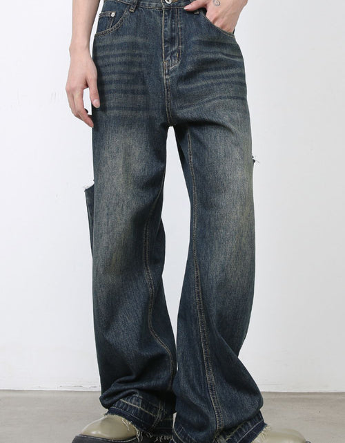 Load image into Gallery viewer, Men's Raw Hem Distressed Jeans with Pockets
