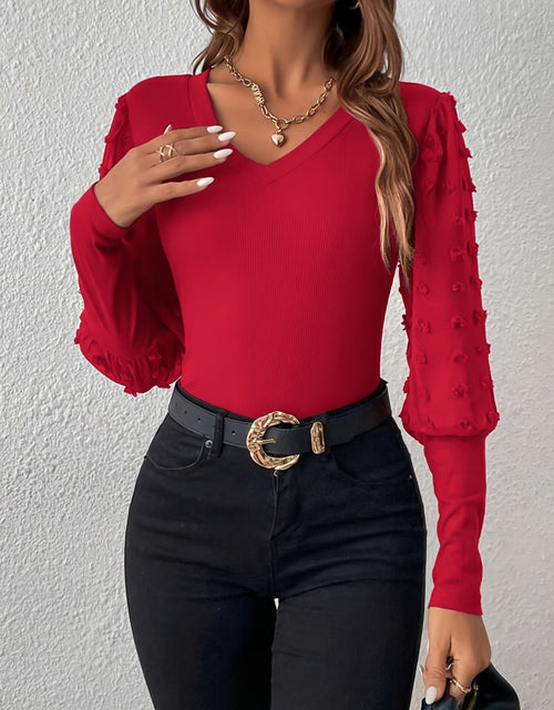 Load image into Gallery viewer, Swiss Dot V-Neck Long Sleeve Top
