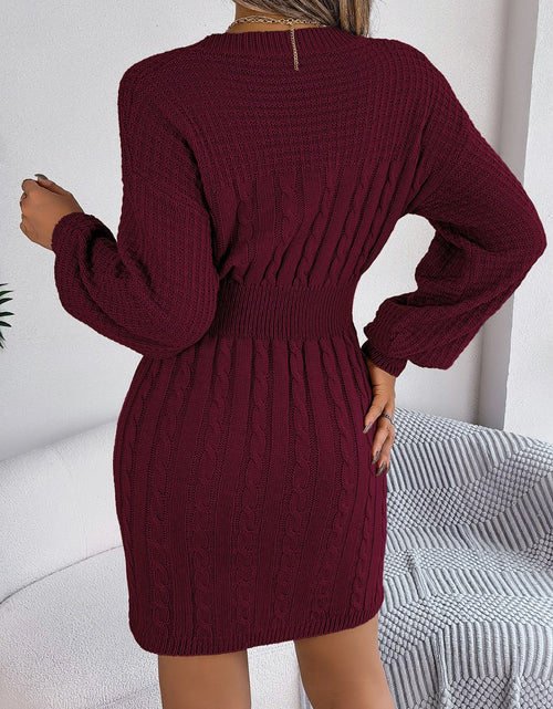 Load image into Gallery viewer, Cable-Knit Cutout Round Neck Slit Sweater Dress
