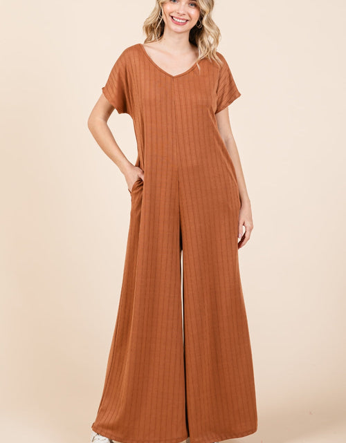 Load image into Gallery viewer, BOMBOM Ribbed Short Sleeve Wide Leg Jumpsuit
