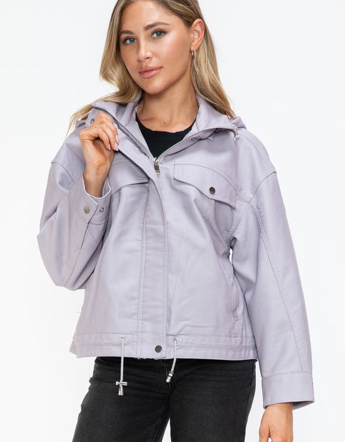 Load image into Gallery viewer, How Dare U Drawstring Hem PU Leather Zip Up Jacket
