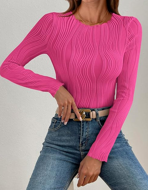 Load image into Gallery viewer, Textured Round Neck Long Sleeve Top
