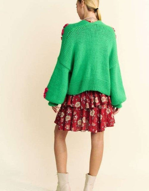 Load image into Gallery viewer, Davi &amp; Dani Floral Applique Open Front Drop Shoulder Cardigan
