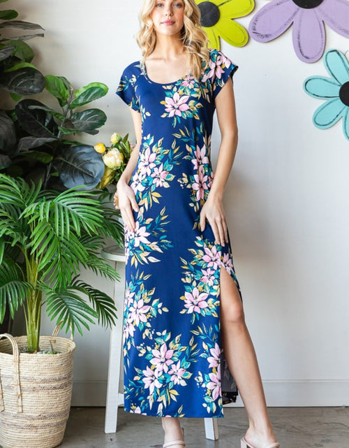 Load image into Gallery viewer, Heimish Full Size Floral Short Sleeve Slit Dress
