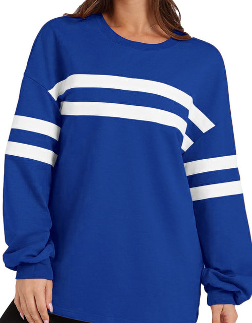 Load image into Gallery viewer, Lovelet Striped Round Neck Dropped Shoulder Sweatshirt
