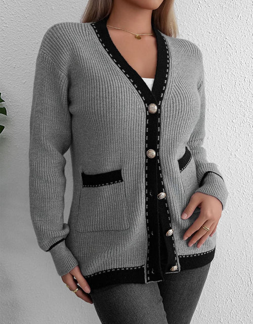 Load image into Gallery viewer, Contrast Trim Button Up Long Sleeve Cardigan

