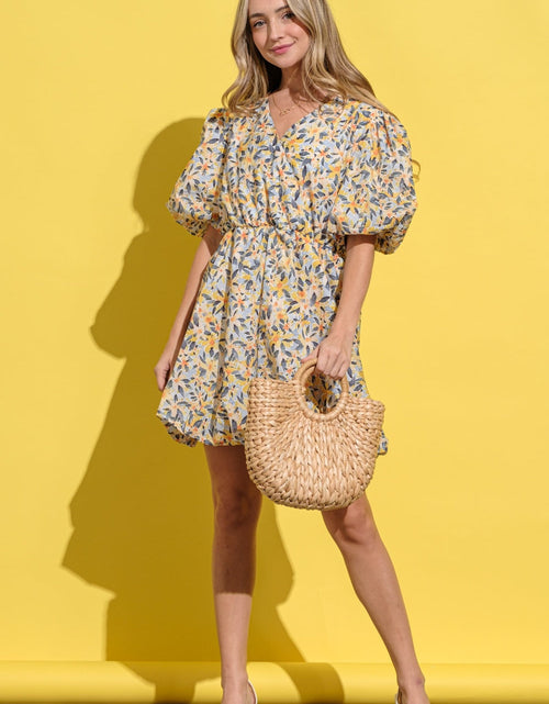 Load image into Gallery viewer, And The Why Full Size Floral Surplice Puff Sleeve Dress
