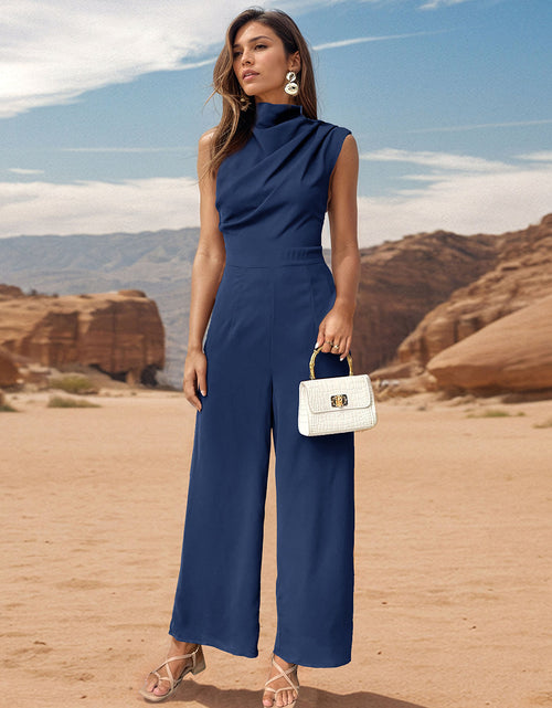 Load image into Gallery viewer, Perfee Ruched Mock Neck Sleeveless Jumpsuit
