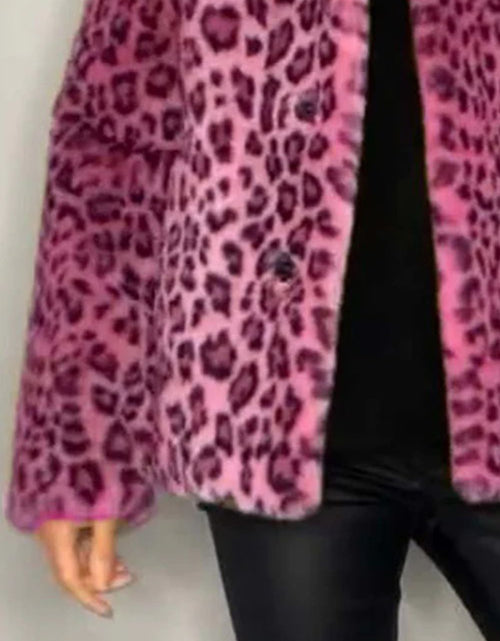 Load image into Gallery viewer, Full Size Leopard Furry Collared Neck Long Sleeve Coat
