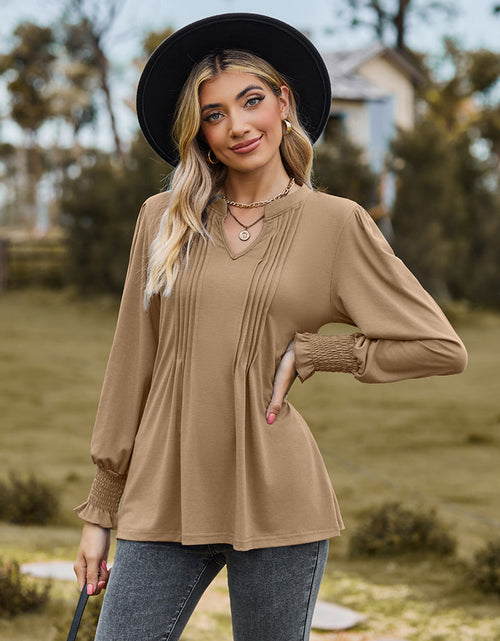 Load image into Gallery viewer, Notched Neck Flounce Sleeve Blouse
