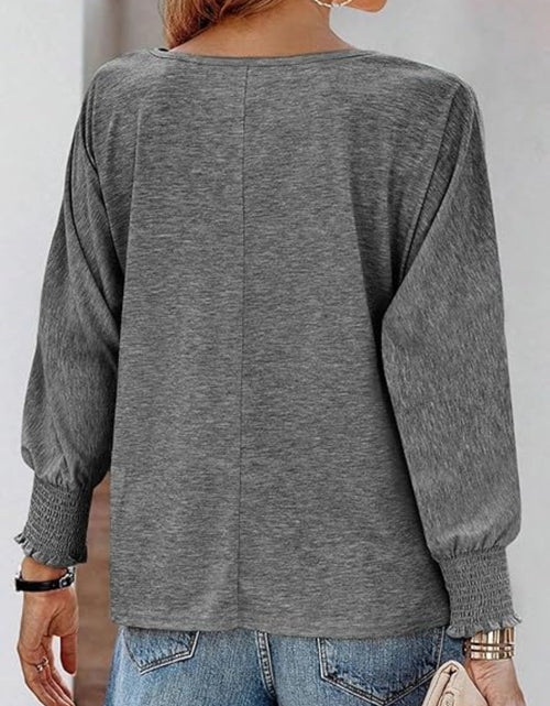 Load image into Gallery viewer, Round Neck Smocked Lantern Sleeve T-Shirt
