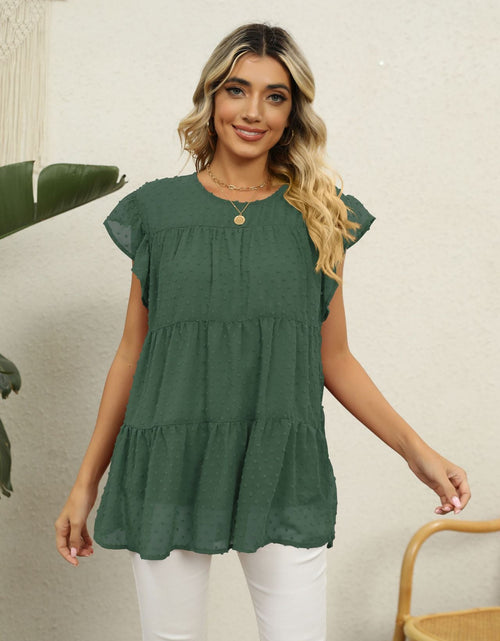 Load image into Gallery viewer, Swiss Dot Round Neck Tiered Blouse
