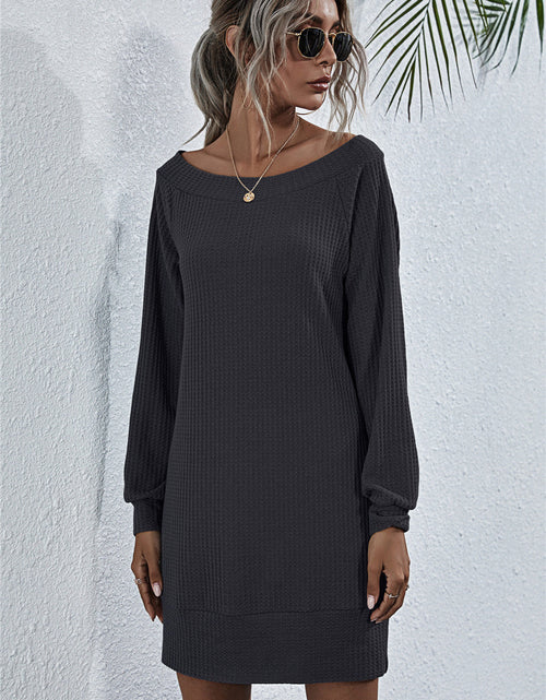 Load image into Gallery viewer, Waffle-Knit Boat Neck Mini Dress
