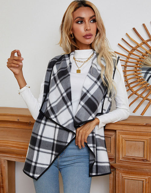 Load image into Gallery viewer, Shiny Plaid Open Front Vest
