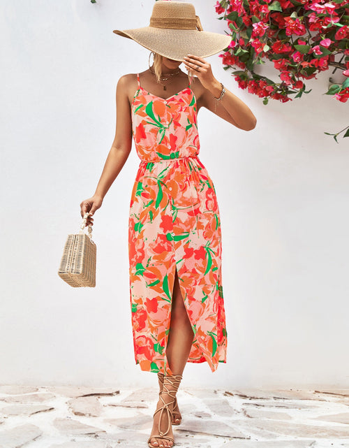 Load image into Gallery viewer, Printed Spaghetti Strap Front Slit Dress
