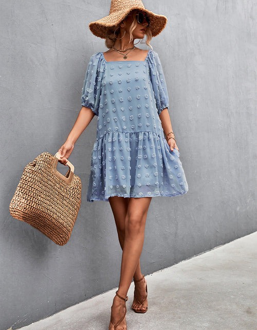 Load image into Gallery viewer, Swiss Dot Square Neck Half Balloon Sleeve Dress
