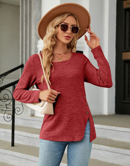 Load image into Gallery viewer, Square Neck Long Sleeve Slit T-Shirt
