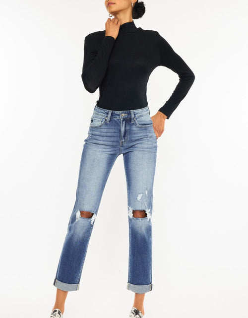 Load image into Gallery viewer, Kancan High Waist Distressed Hem Detail Cropped Straight Jeans
