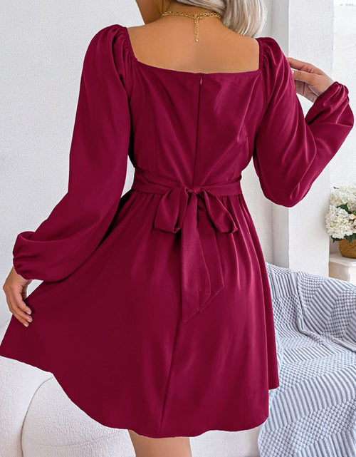 Load image into Gallery viewer, Tied Square Neck Balloon Sleeve Dress
