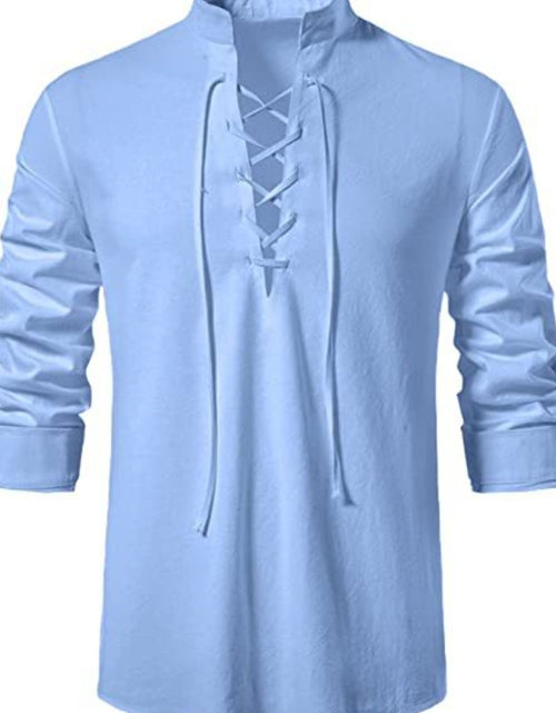 Load image into Gallery viewer, Men's Lace Up Long Sleeve Blouse
