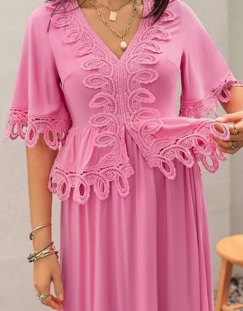 Load image into Gallery viewer, Lace Detail V-Neck Half Sleeve Midi Dress

