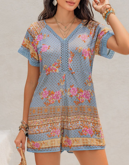 Load image into Gallery viewer, Printed V-Neck Short Sleeve Romper
