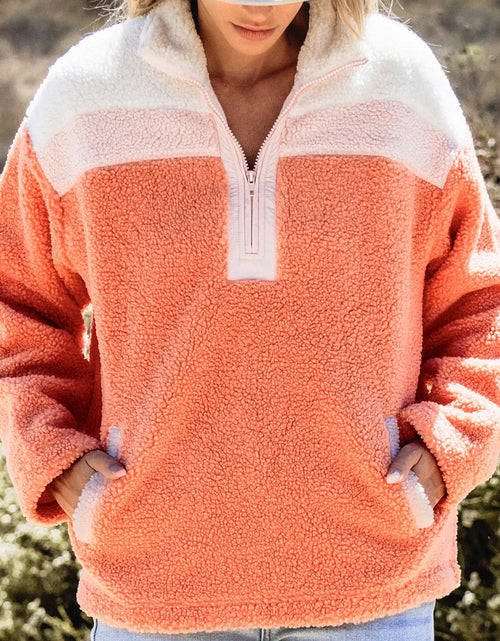 Load image into Gallery viewer, Contrast Half Zip Long Sleeve Sweatshirt
